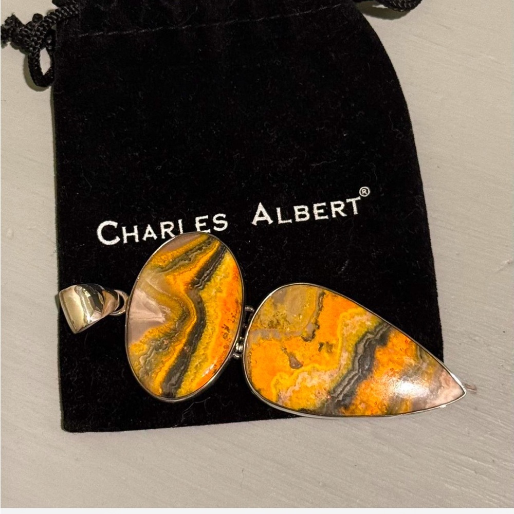 Charles Albert bumblebee jasper pendant. 950 sterling silver.